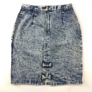 Retro acid wash knee length skirt with bow detail Small